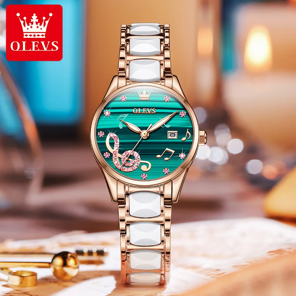 OLEVS 3605 Top marka damska luksusowe zegarki kwarcowe złota róża elegancki  ceramiczny Watchstrap wodoodporna świecenia japonia ruch - AliExpress