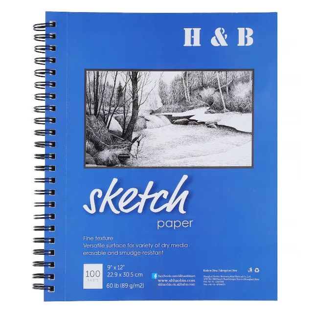H & B Sketch Book 9'x12' Drawing Pad 100-Sheets Sketching Book for Drawings for Kids Wire Bound Blank Page Artist Sketch Pad Durable Acid Free DRA