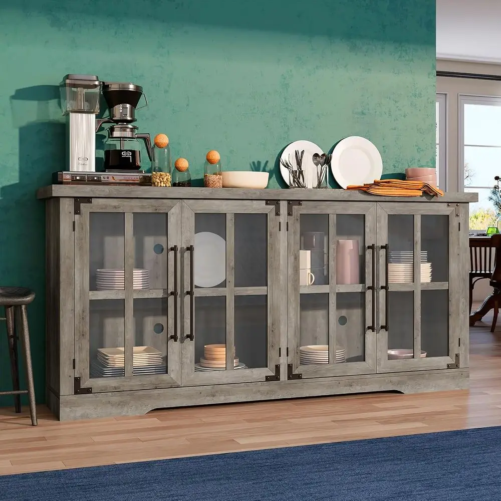 Rustic Hutch with Glass Doors 2