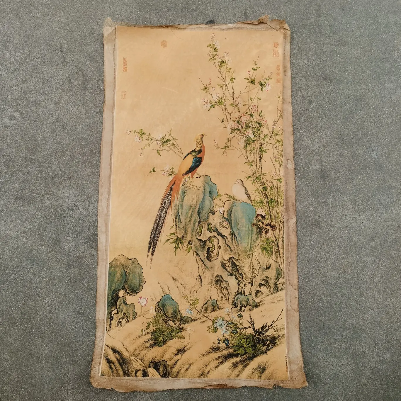 

Chinese Ancient Scroll Flower And Bird Painting On Rice Paper