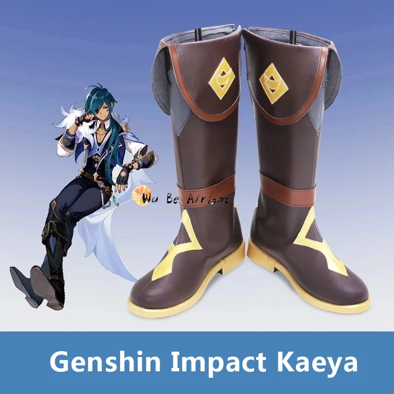 

Game Genshin Impact Kaeya Cosplay Shoes Boots Custom Made Kaeya Cosplay 80cm Long Ink-Blue Wig For Halloween Carnival Party