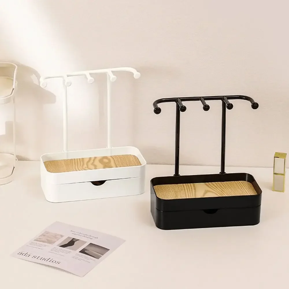 Fashion Portable Jewelry Display Rack with Drawer Box with Wooden Base Storage Rack Key Photography Props Desktop Storage Box