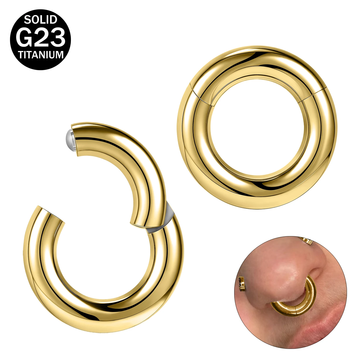 ZS 1PC G23 Titan Creolen für Männer Vergoldet Kreis Ohrring Große Gauge Seputm Nasenring 2/4/6/8/10/12G Punk Ohrring