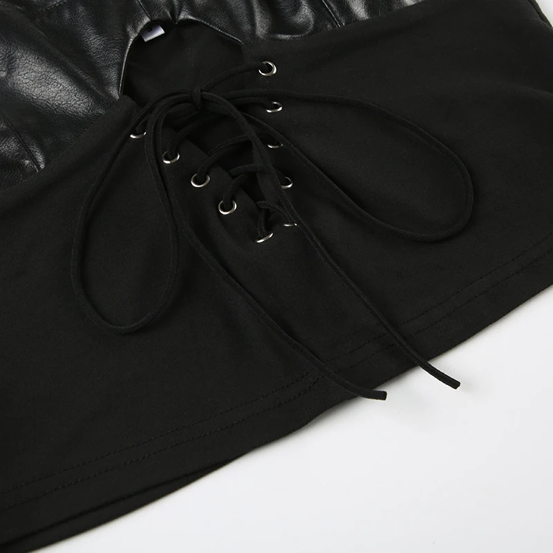 Camisola con cordones en la parte delantera para mujer, estilo gótico, sin mangas, ajustada, estilo punk, sexy, para discoteca