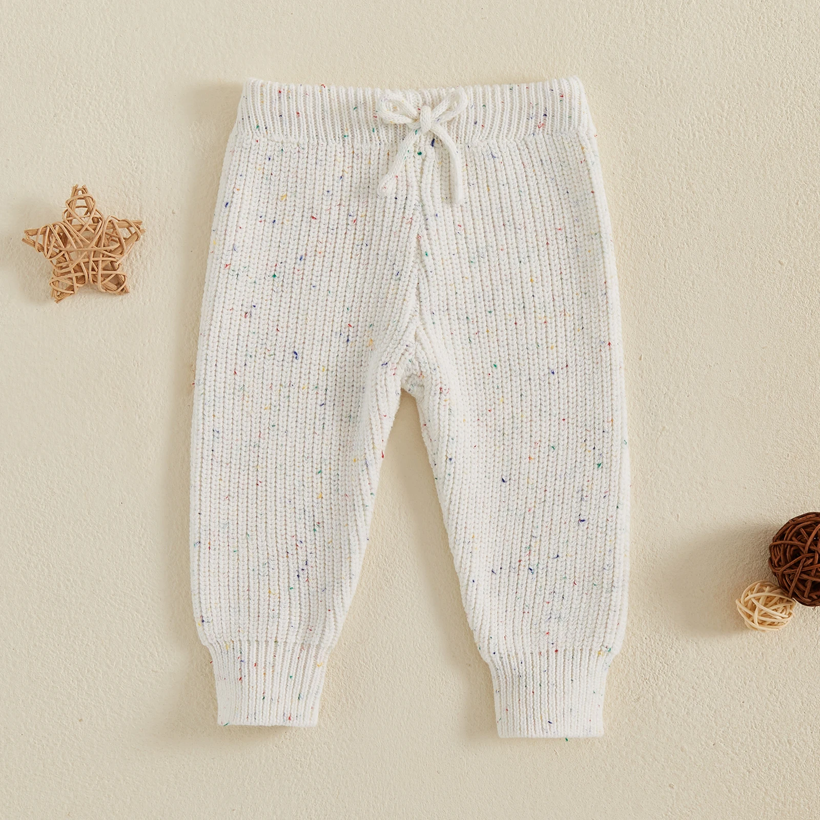 Winter Warm Toddler Infant Knit Sweater Pants for Girl Boy Contrast Color Drawstring Elastic Casual Children Long Trousers