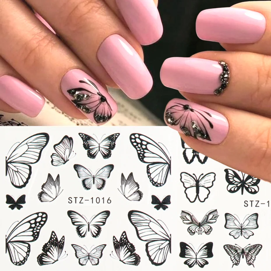 Pegatinas para uñas Mariposas y flores Stickers decoraciones de