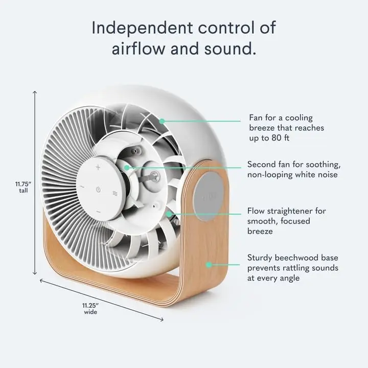2-in-1 Smart Bedroom Table Fan & White Noise Machine - Smooth, Powerful Air - Adjustable White Noise - Remote Control, Schedulin 3