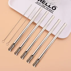 Eco - Friendly Large Reusable Stainless Steel Straws for Smoothies and Bubble Tea - Set of 7 (Silver)