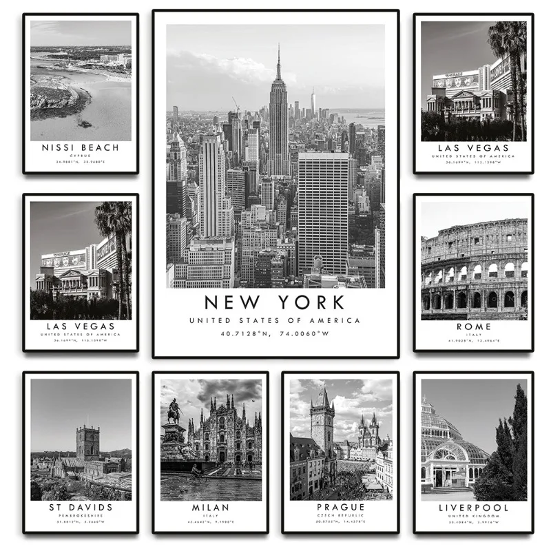 풍경 캔버스 회화 관광 도시 로마 뉴욕 포스터 현대 벽 아트 그림 거실 침실 장식 미적 선물 