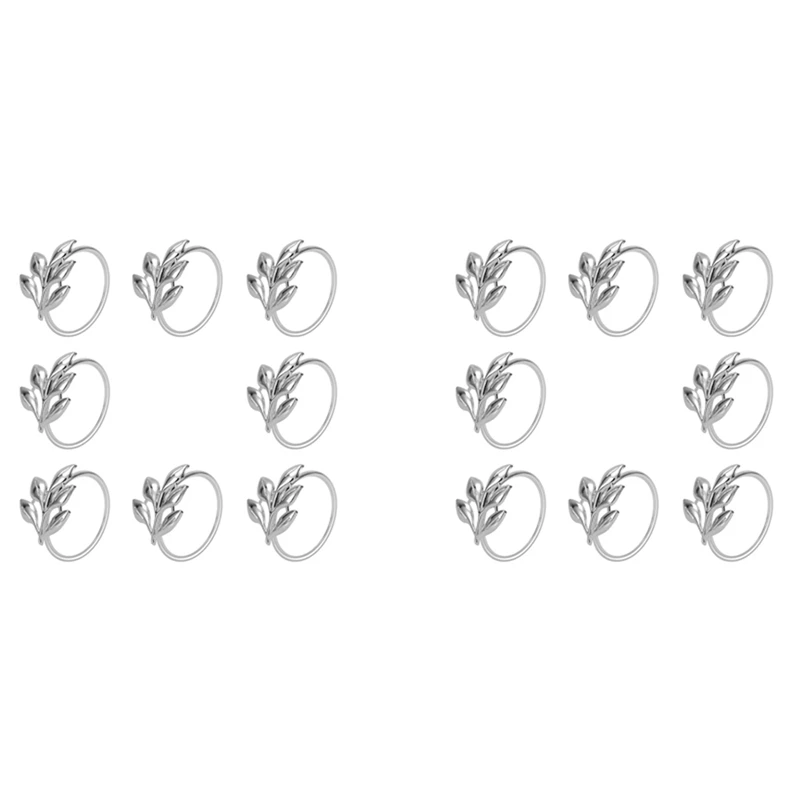 16PCSLeafNapkinRingsMetalSilverNapkinHolderTableNapkinRings