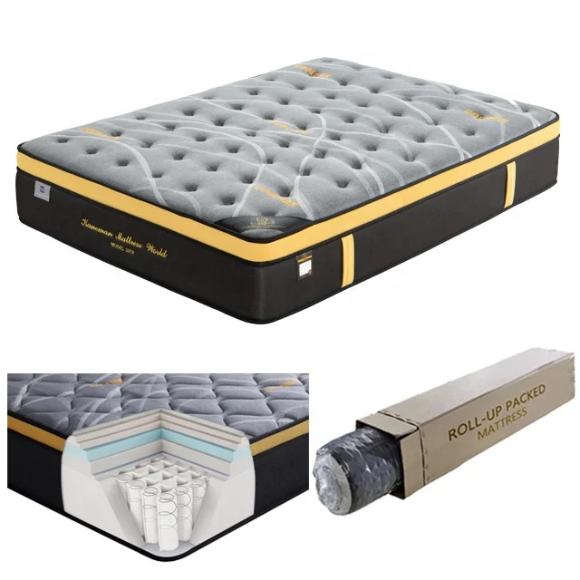 Najpopularniejszy 30 cm 12-calowy materac Colchon Vacuum Roll up Cooling Gel Memory Foam Pocket Spring Mattress in a Box
