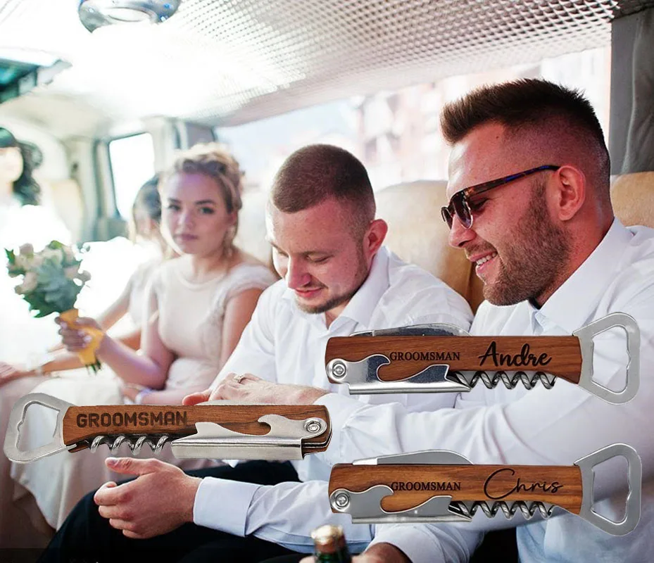 Wein Bier Opener Edelstahl Multi Tool Wein Korkenzieher Gravierte Personalisierte Souvenir Holz Opener Hochzeit Geschenk Für Gast