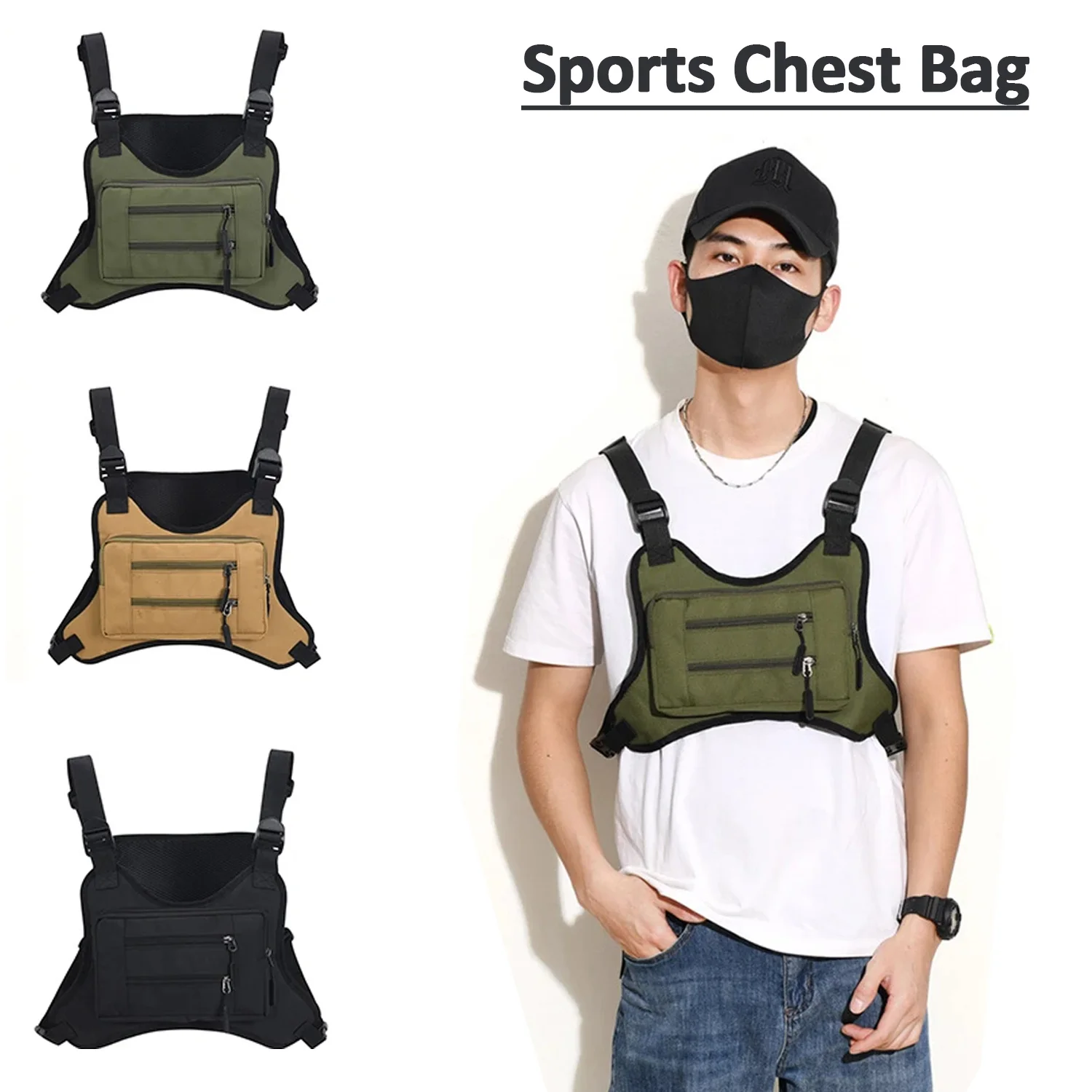 Multi-functional Sports Chest Bag Water Resistant Nylon Vest Lightweight for Men sports chest pack