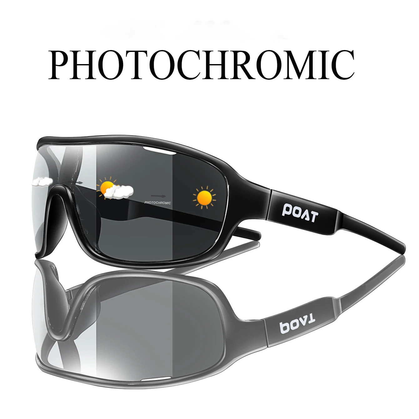 POAT Photochrome Sonnenbrille für Damen und Herren, Outdoor-Straßensport, Fahrradbrille, winddichte Schutzbrille