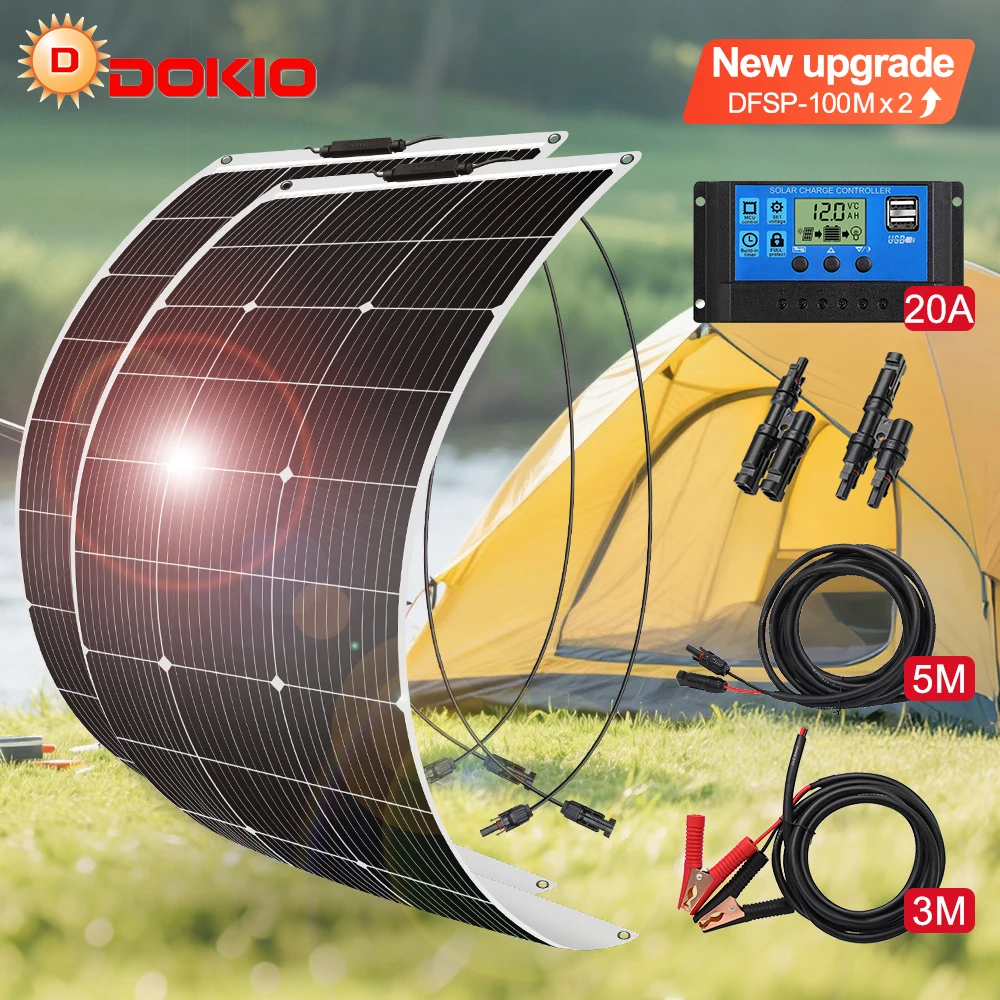 DOKIO DFSP-100M 18V 200W Flexible Solar Panel 5V USB 12V Solar Charger Portable Panel Solar 200W Kit