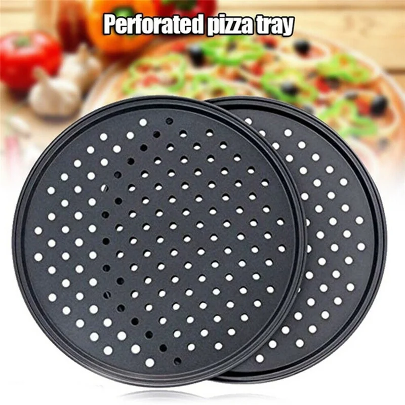 Pizza Pan Non Stick Carbon Steel With Holes Round Baking Tray for Home