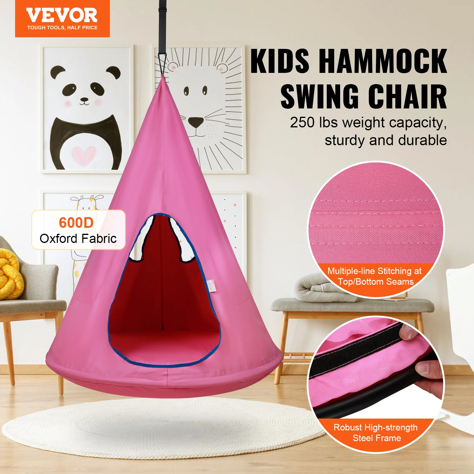 VEVOR Kids Nest Swing Chair Hanging Hammock Chair Adjustable Rope for Kids Indoor and Outdoor Use Sensory Swing