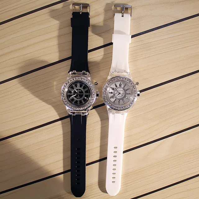 Women Flash Luminous Personalized Rhinestone Led Watch Trends Students Lovers Jellies Woman Men's Watches Light Wrist Watch 5