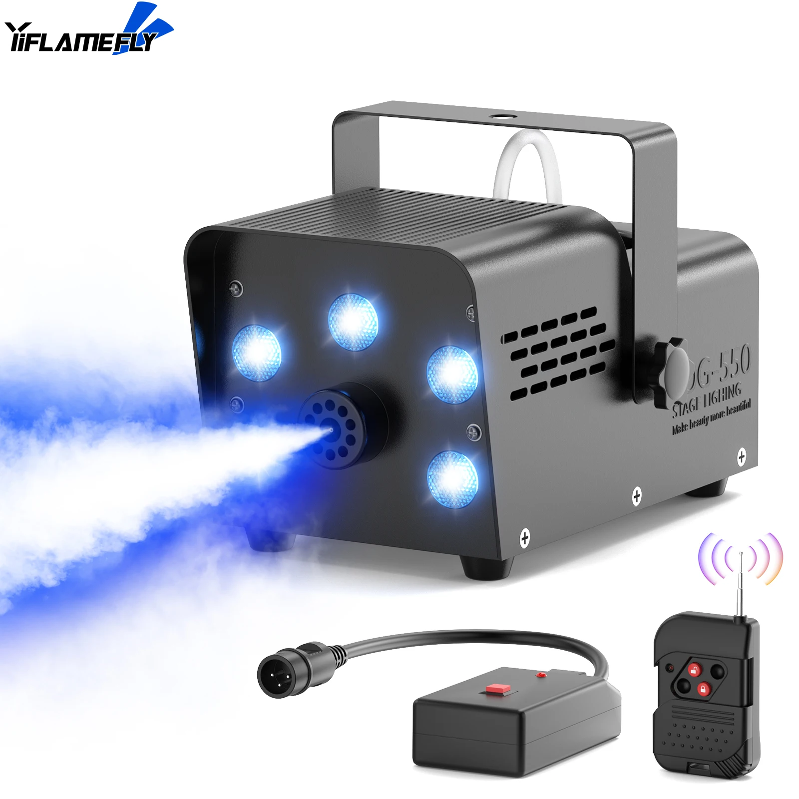 Yiflamefly 600W Smoke Machine RGB Colorful 5 LEDs Fog Ejector Stage Effect Fogger Spray Equipment for Wedding Halloween DJ Show