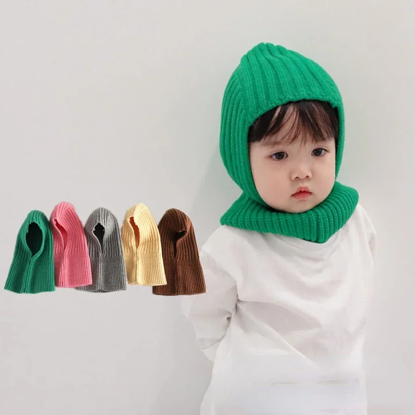 Solid Color Infant Headgear Baby Hood Beanies One Piece Scarf