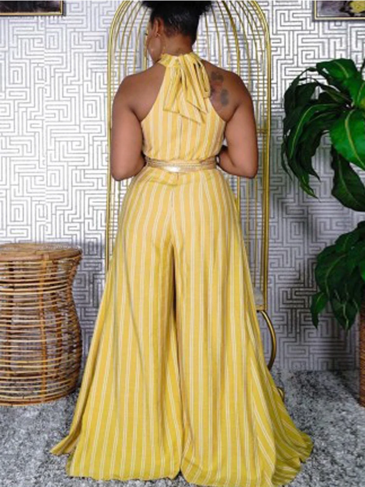 Black & Yellow Striped Side Slit Jumpsuit With Belt | JUMP5019 | Cilory.com