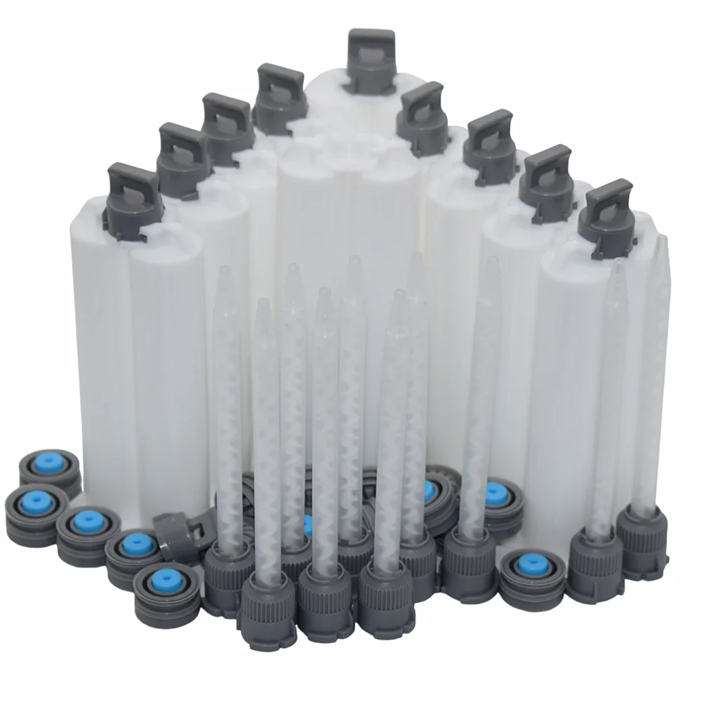 

10pcs 1:1 Empty Glue Cartridge 50ml AB Epoxy Glue Cartridge Barrel Set with 10pcs Adhesives Mixer Tube 1:1 Static Mixing Nozzles