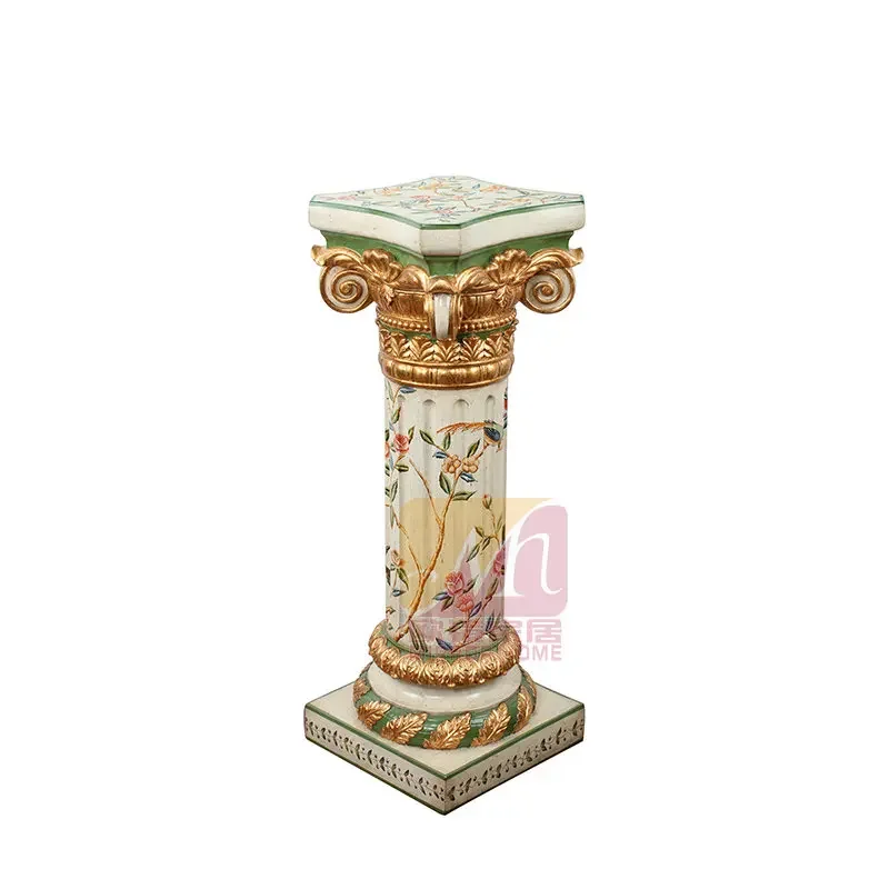 

Classical Flower Flower Stand Roman Column Hand Painting Gold Carved Flower Pot Shelf Corner Table Decorative Sculpture Table