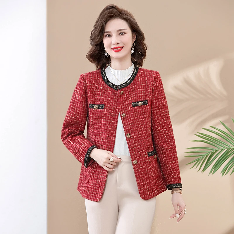

Mother Wear Tweed Jacket 2022 New Middle-Aged Elderly Coat Women's Windbreaker Spring Autumn Outerwear Tops 5XL Female Coat