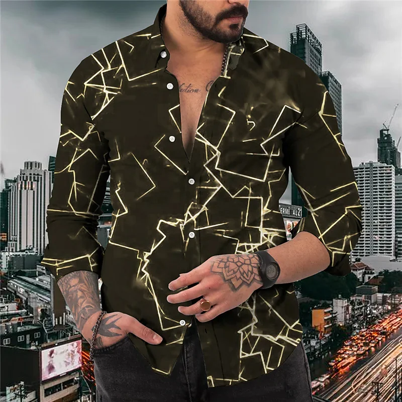 Men's Suit Shirt Outdoor Soft Comfortable Quality Fabric 2023 New Lightning Lapel Shirt Fashion Street Sports Tops ese outdoor lightning protection building arrester rod