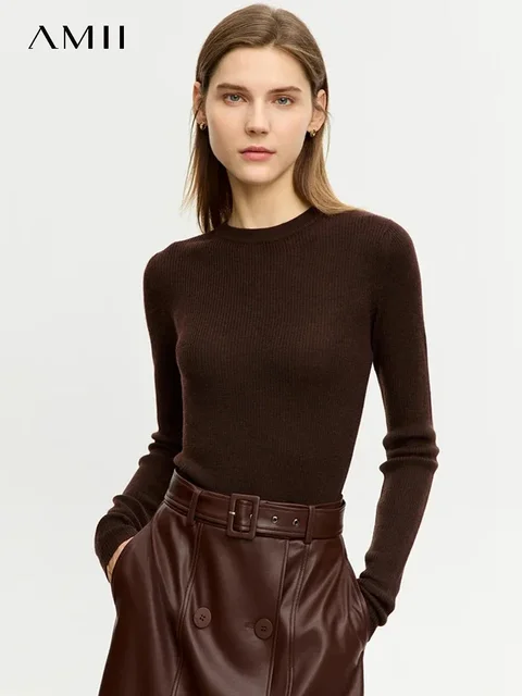 AMII Minimalism Sweater for Women 2023 Winter New Simple Slim Fit High Elastic Turtleneck Warm Solid Pullovers Female 12323075 2