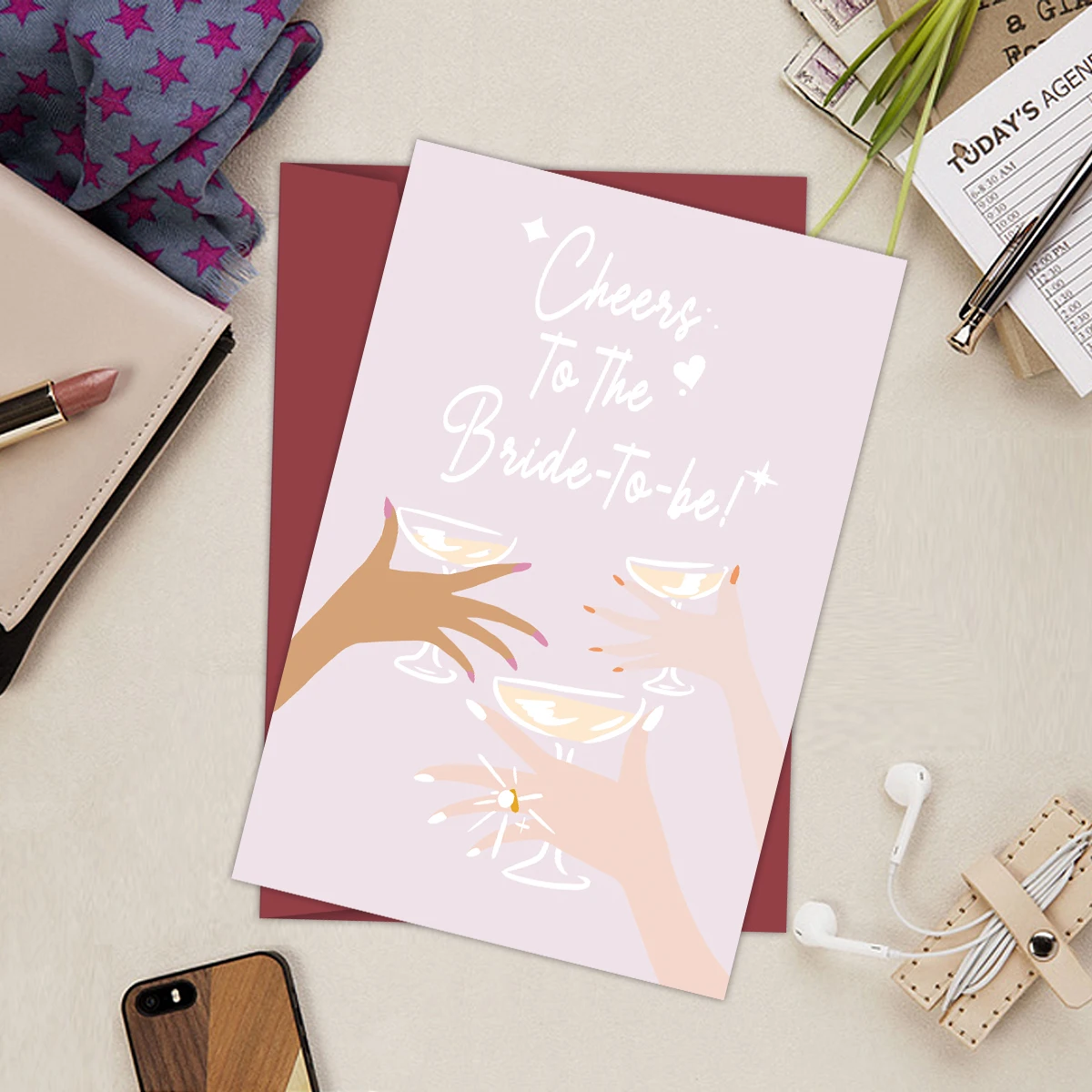 1Set Sweet Bridal Shower Card, Funny Engagement Card for Her, Wedding Congratulations Card, Cheers To The Bride To Be