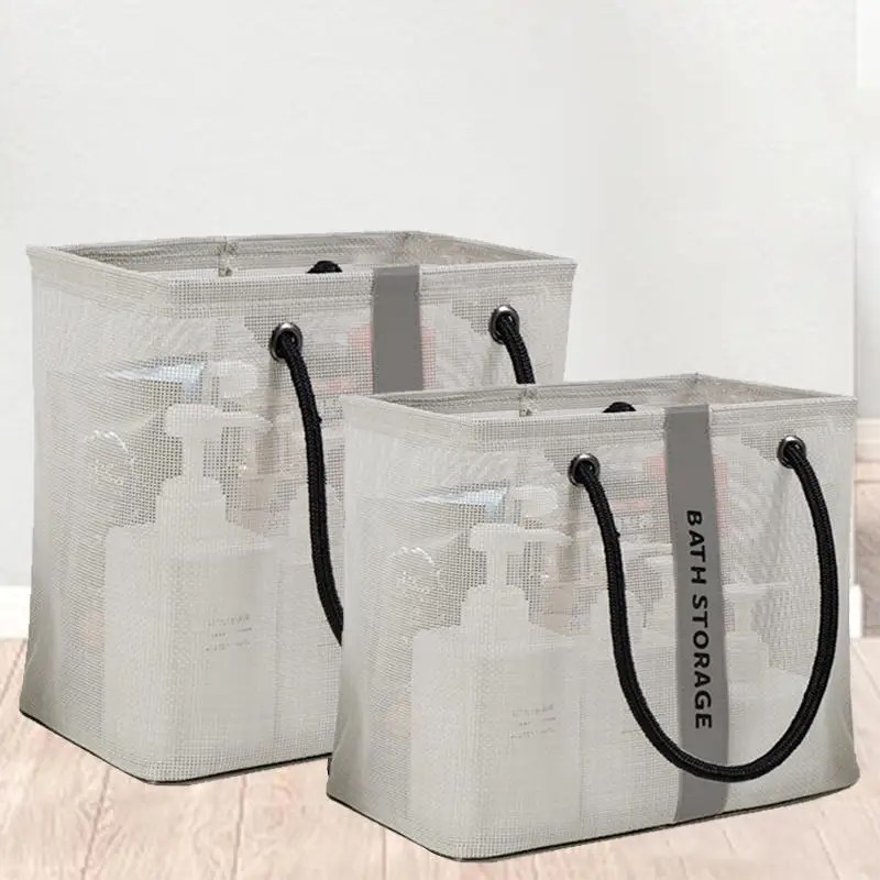 Tragbare Mesh Kulturbeutel Griff Schnell Trocknend Große Kapazität Badezimmer Dusche Reise Make-Up Tote Handtasche Organizer Korb – Detail 8