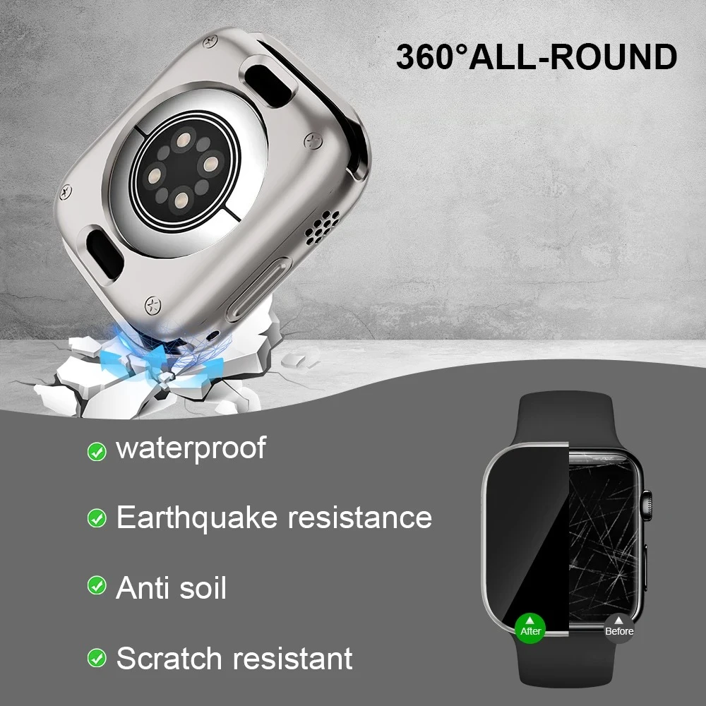 All-in-One 360° Protective Apple Watch Case with Tempered Glass Screen Protector