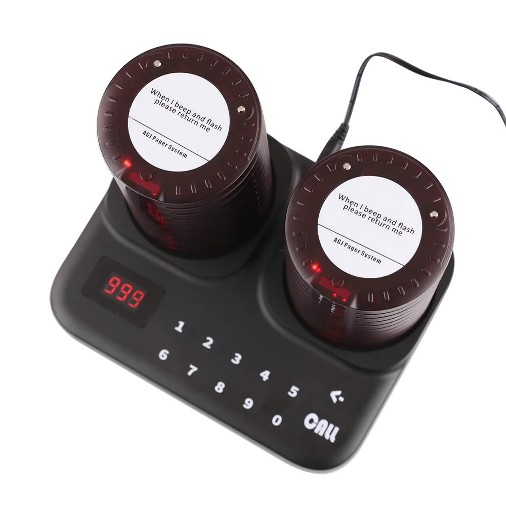 Wireless Restaurant Pager System Calling System Dual Charging Base Coaster Buzzer For Food Court Food Truck Cafe Shop