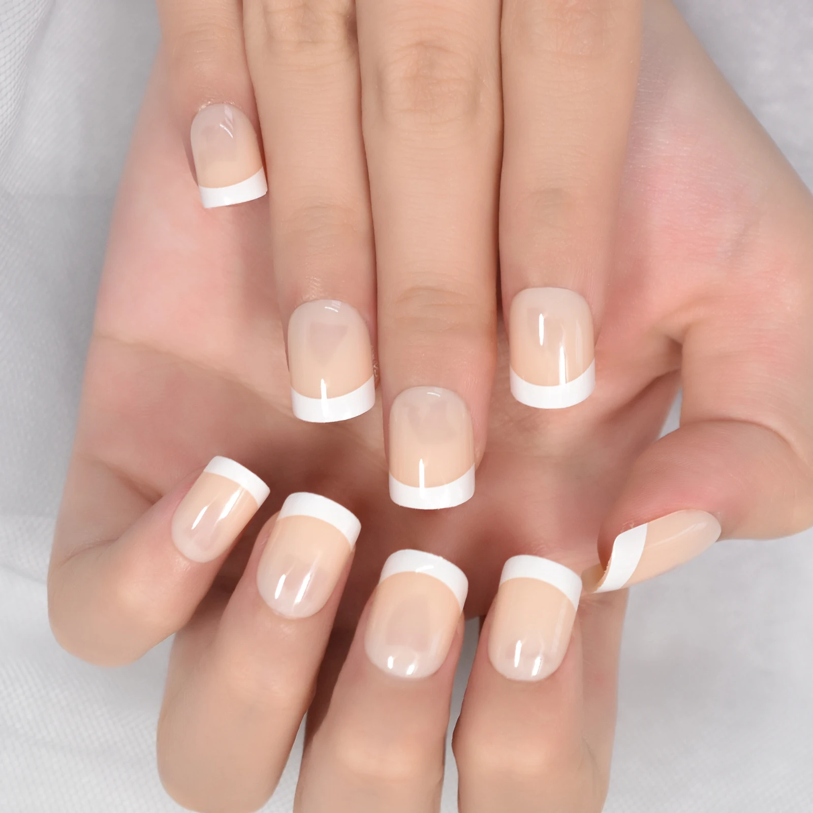 Oval Acrylic French Nail Kit - Medium Length Grace Oval Fake Nails with 24 Tips
