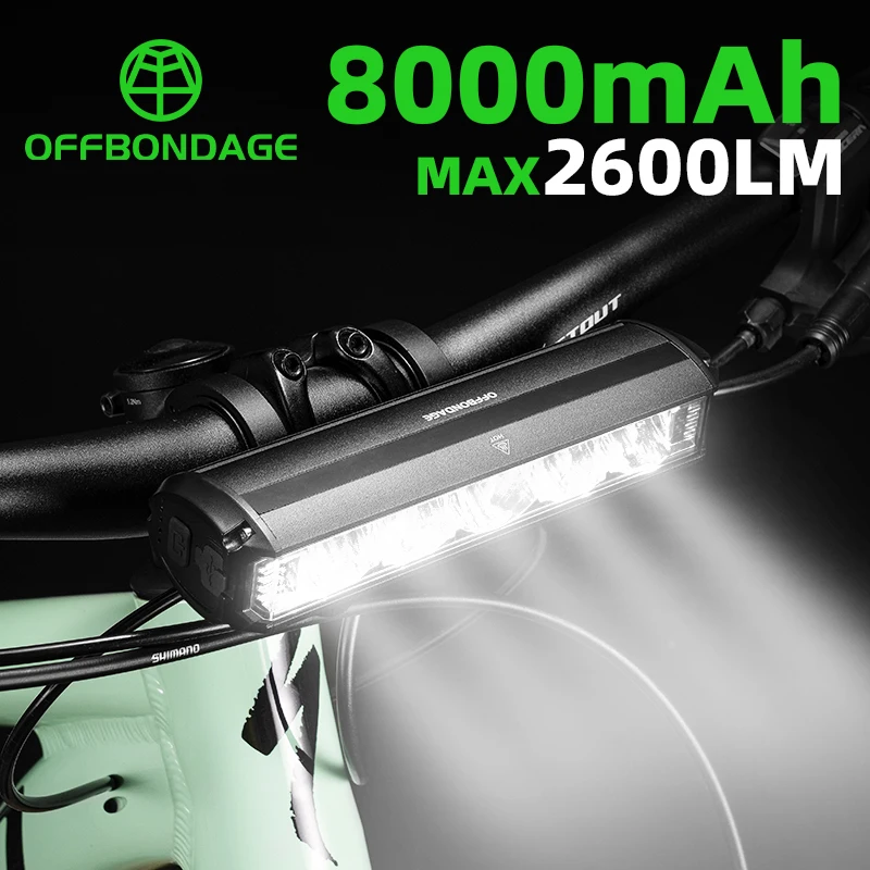 OFFBONDAGE Bicycle Light Front 2600Lumen Bike Light 8000mAh Waterproof