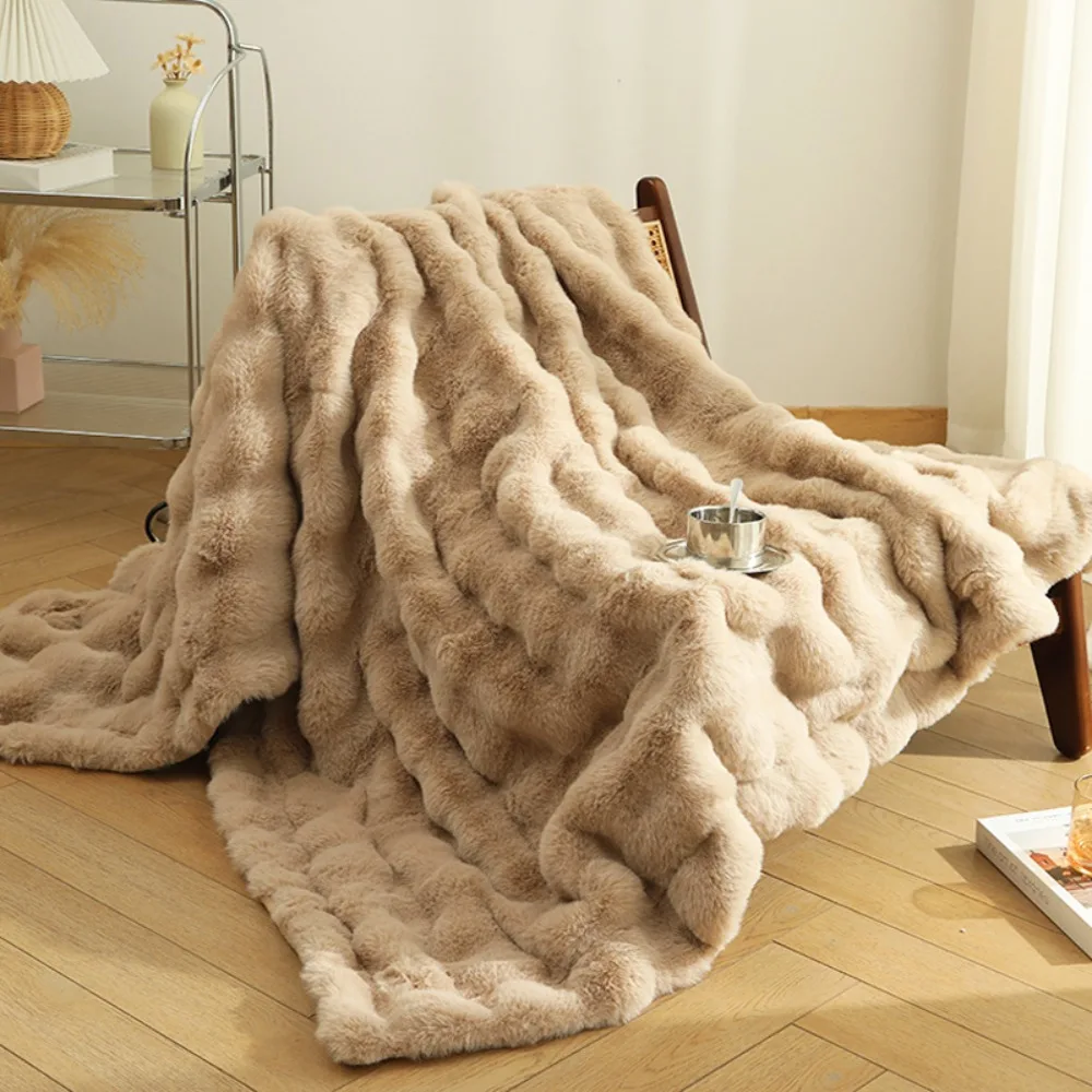 Coperta Morbida Pelosa - in Pelliccia Sintetica - Coperte Pelose - Plaid di Finta Pelliccia Coniglio - Finto Pelo,04,150 * 200cm 1.1Kg