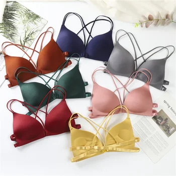 Sexy Front Buckle Korean Version Women's Bra Versatile, Beautiful Back, Crossed Thin Shoulder Straps, Gathered Bra Bra 1