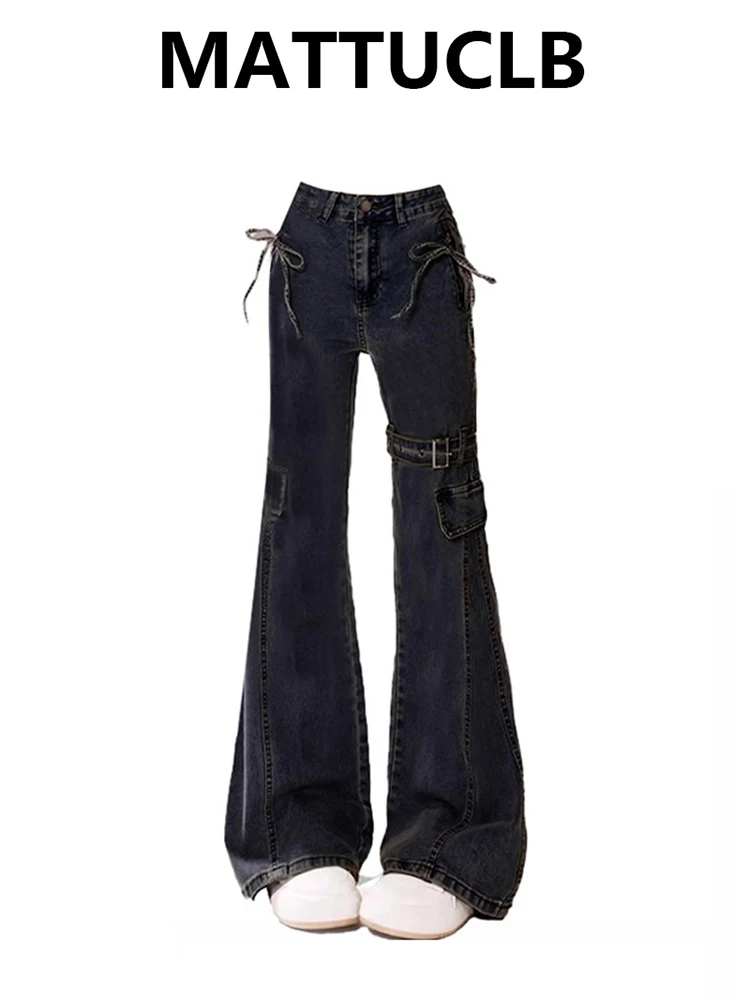 Pantaloni svasati scavati in pizzo elasticizzato nero estetico gotico vintage da donna Pantaloni da ragazza con fondo a campana punk  200000345