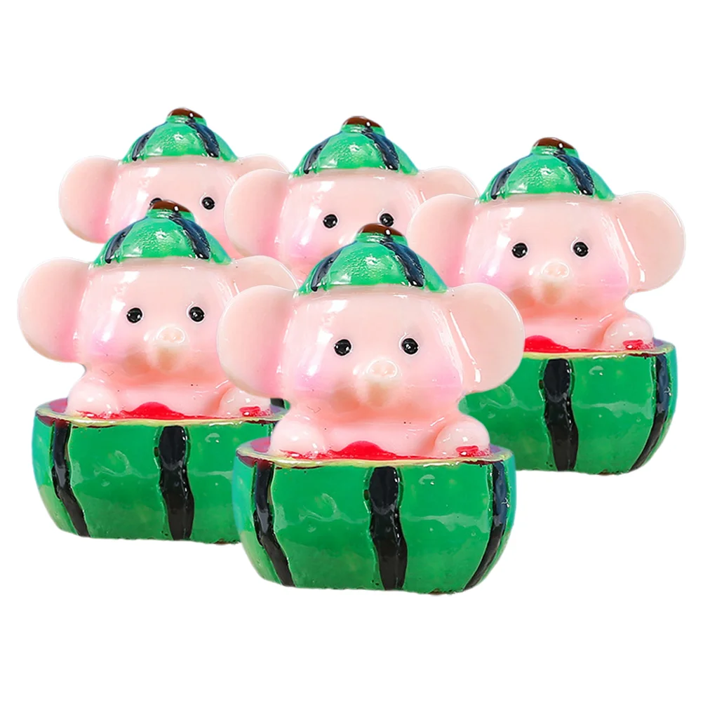 

5 Pcs Mini Watermelon Elephant Outdoor Statue Decor Crafts Animal Themed Decorations for Home Resin Ornaments Small