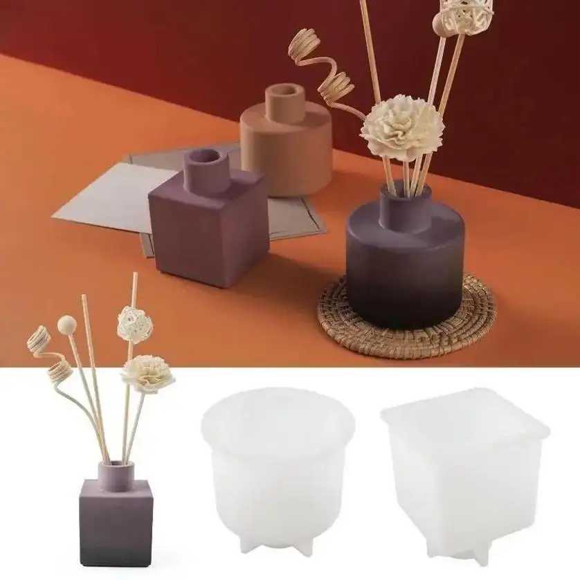New Handmade DIY Cement Vase Silicone Mold Insertion Aromatherapy Gypsum Decorative Mirror Resin Mold Home Decoration Process