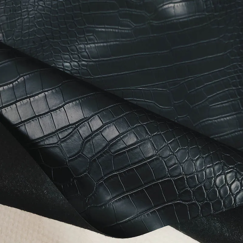 Good,Black Matte Crocodile Stripe Pattern,Faux Leather Fabric,Artificial PU Leather Fabric,Sewing Material,DIY Hand Bag,Sofa