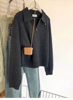 Dark Gray Polo Collar Half Zipper Sweater Women Autumn And Winter 2025 New Lapel Small Sweater Top - Image 5