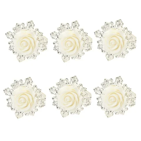 

White Bloom Flower Rose Napkin Rings Buckles for Wedding Table Decoration Napkin Holder Wedding Towel Rings Dinner Party Hotel