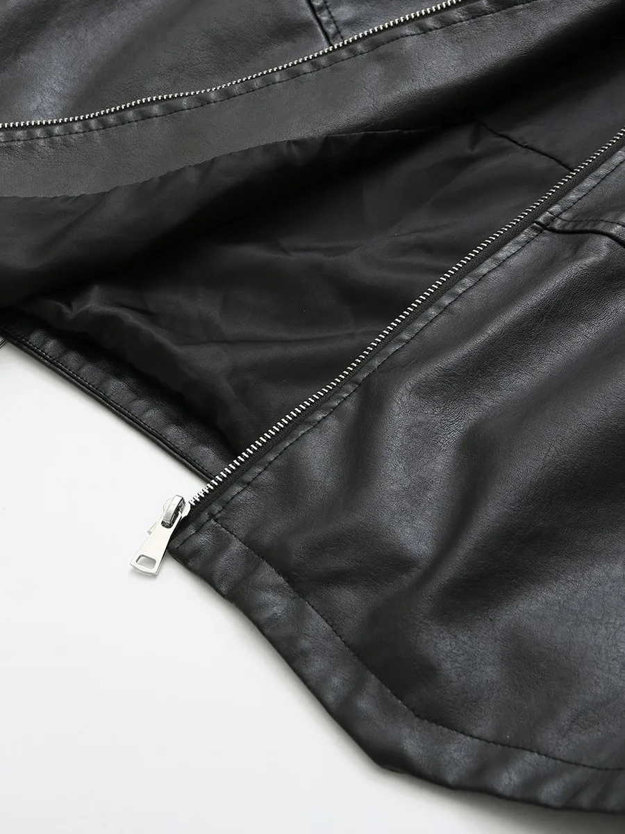 Washed PU Leather Hooded Jacket for Women, Casual Clothes, Female Coats, Spring and Autumn Fashion, Plus Size