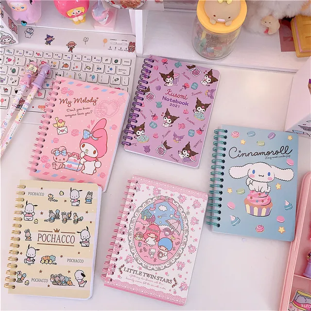 Kawaii Sanrioed Kuromi My Melody Cinnamoroll Cute Cartoon Portable Notepad A6 Color Coil Hand Account Diary Girl Heart Gift 1