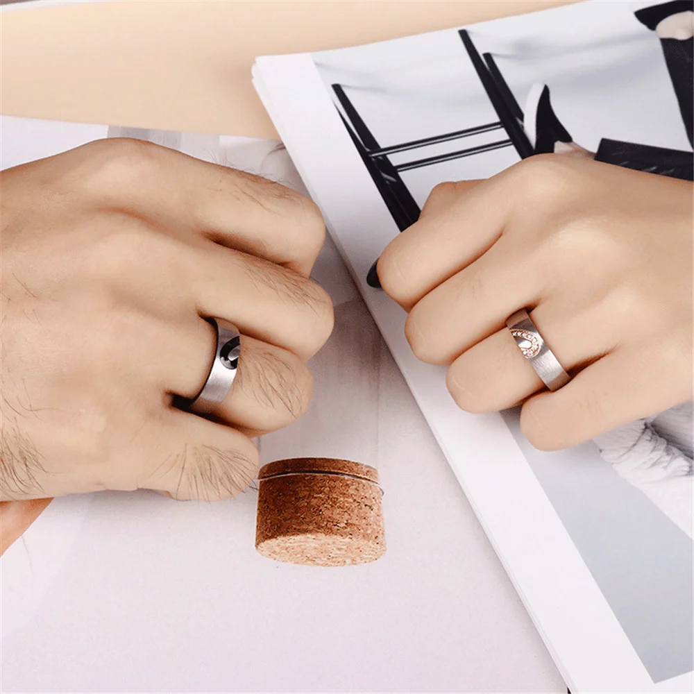 Romantic Couple Love Heart Ring Stainless Steel Engagement Wedding Rings For Women Men Lovers Promise Jewelry Gift