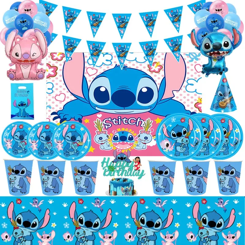 

Disney Stitch Happy Birthday Party Backdrop Decorations Boy Baby Shower Stitch Foil Balloons Paper Cup Plate Gift Bag Supply