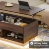 Modern Lift Top Coffee Table with Storage for Living Room LED Coffee Table Wodden Lift Tabletop Dining Table, Walnut 5
