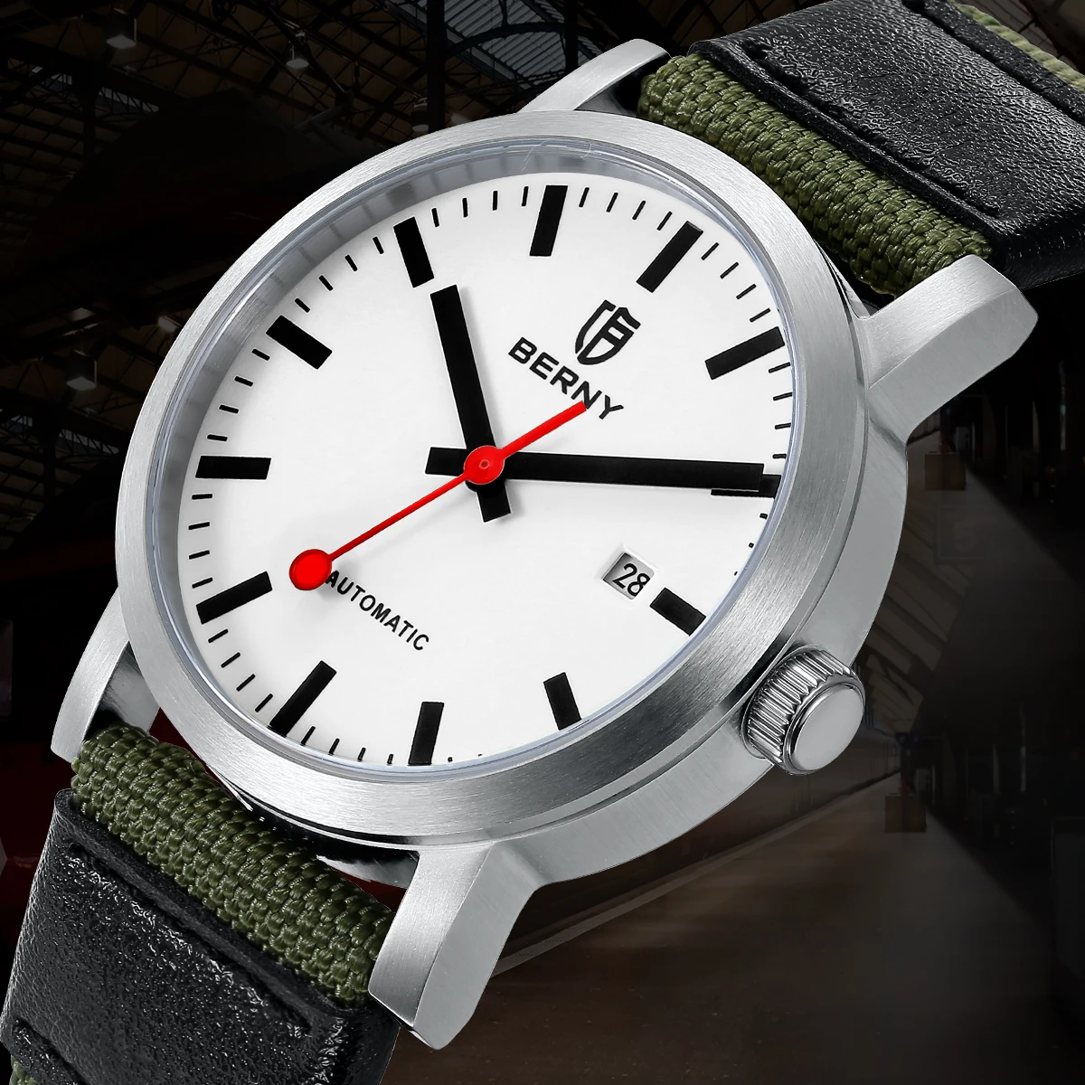 BERNY Swiss Railroad Automatic Watch Men Mechanical Wristwatch MIYOTA 8215 Male 5ATM Waterproof  Luxury Men Classic Clock